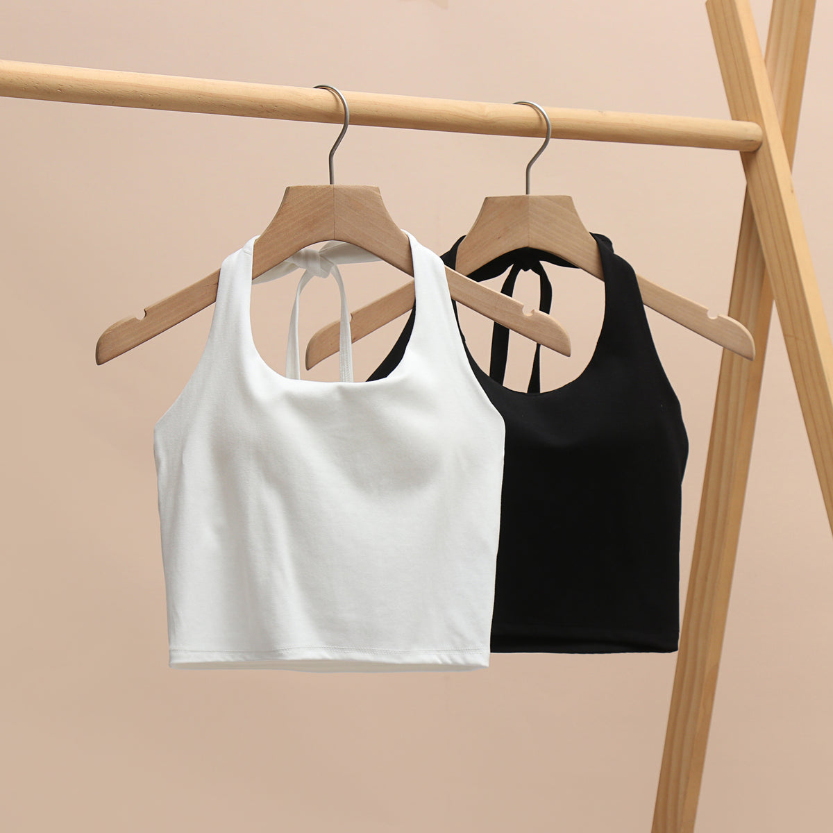 Tie Neck Backless Halter Crop Top - Black - 1