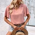 Swiss Dot Bow Shoulder Flutter Sleeve Blouse - Pink