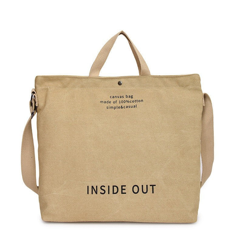 Oversized Canvas Tote Bag with Crossbody Strap - Beige