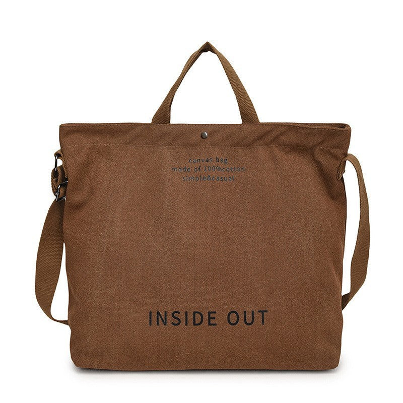 Oversized Canvas Tote Bag with Crossbody Strap - Brown