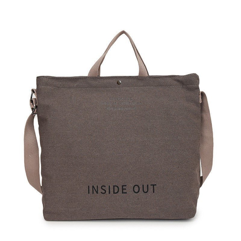 Oversized Canvas Tote Bag with Crossbody Strap - Gray