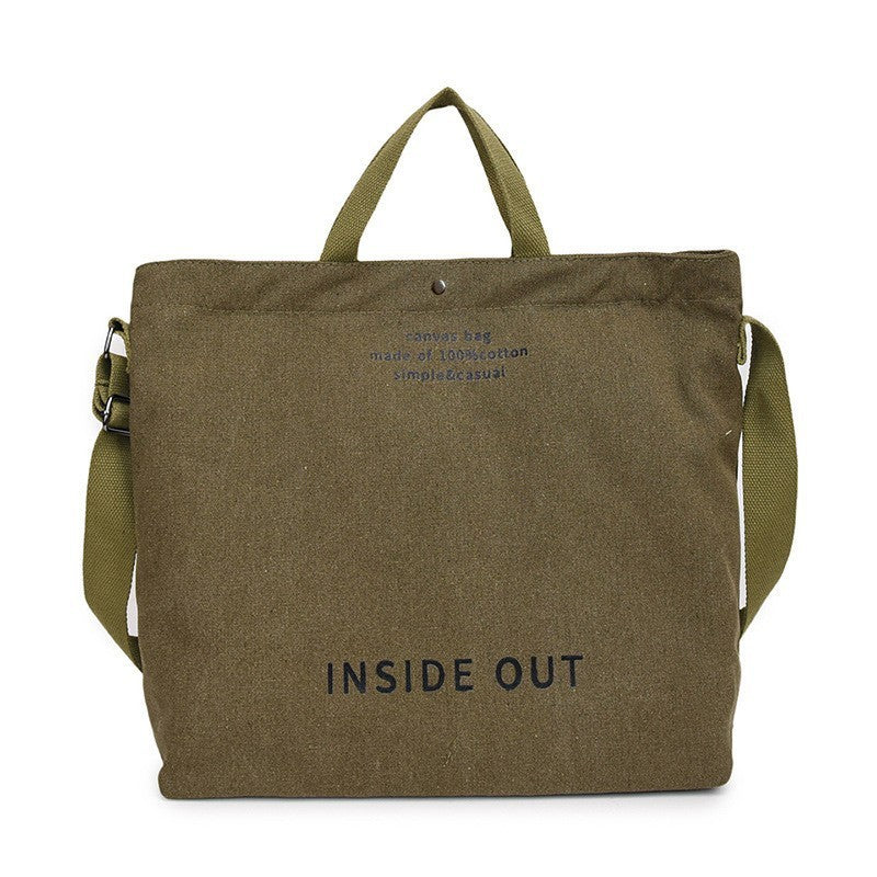 Oversized Canvas Tote Bag with Crossbody Strap - Olive