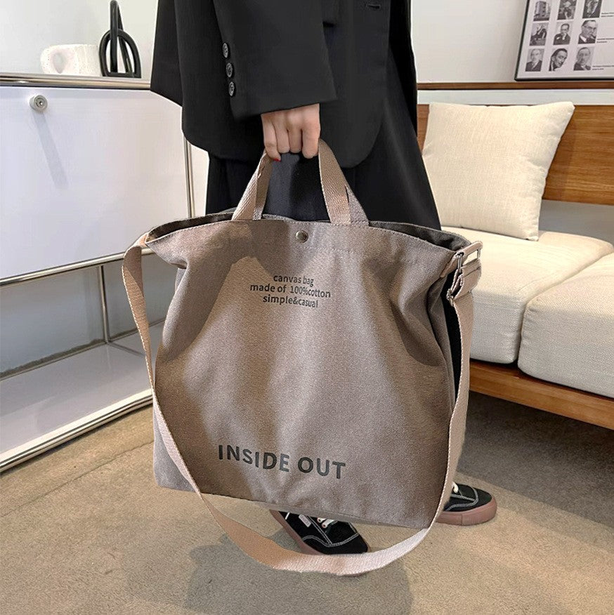 Oversized Canvas Tote Bag with Crossbody Strap
