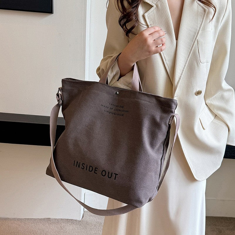 Oversized Canvas Tote Bag with Crossbody Strap