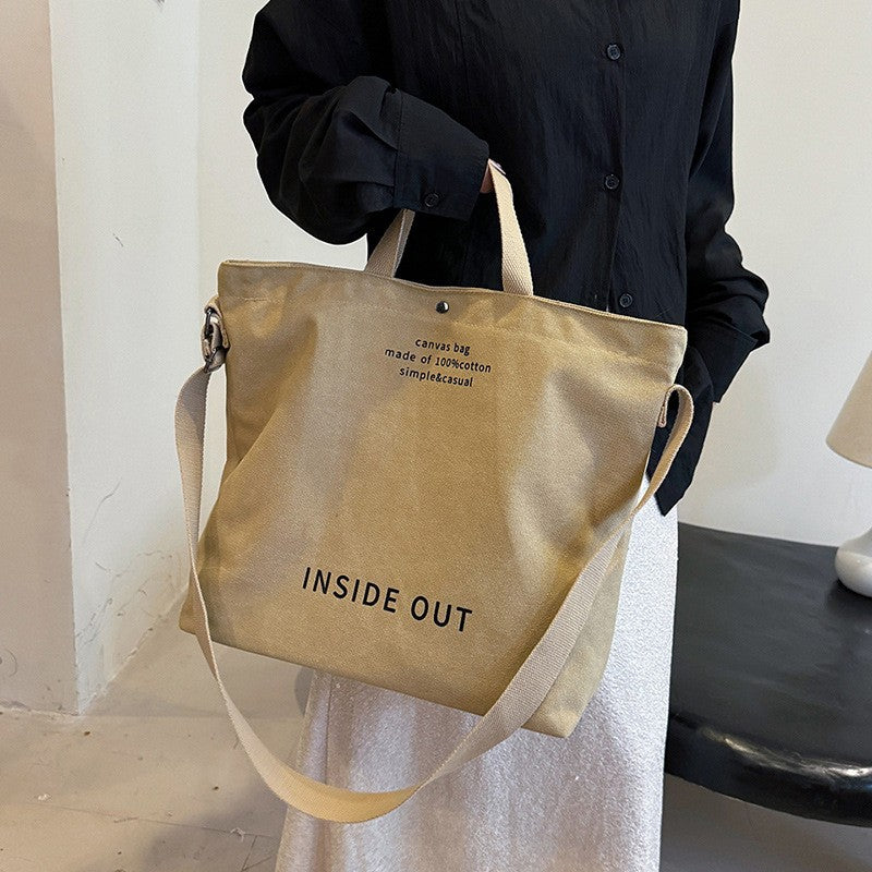 Oversized Canvas Tote Bag with Crossbody Strap