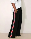 Side Stripe Wide Leg Drawstring Trousers - Black