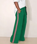 Side Stripe Wide Leg Drawstring Trousers - Green