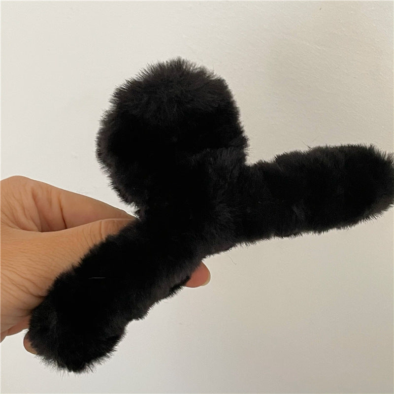 Oversized Plush Knot Hair Claw Clip - Black
