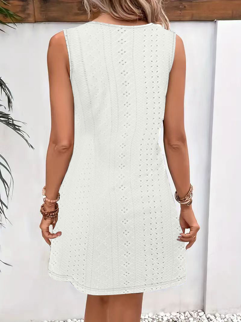 Button Strap Sleeveless Mini Shift Dress