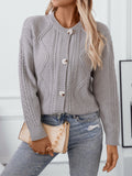 Cable Knit Button Front Cropped Cardigan - Grey