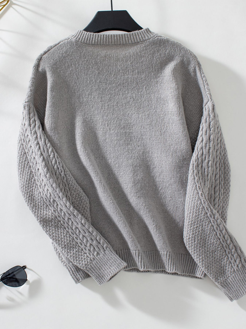 Cable Knit Button Front Cropped Cardigan - Grey - 2
