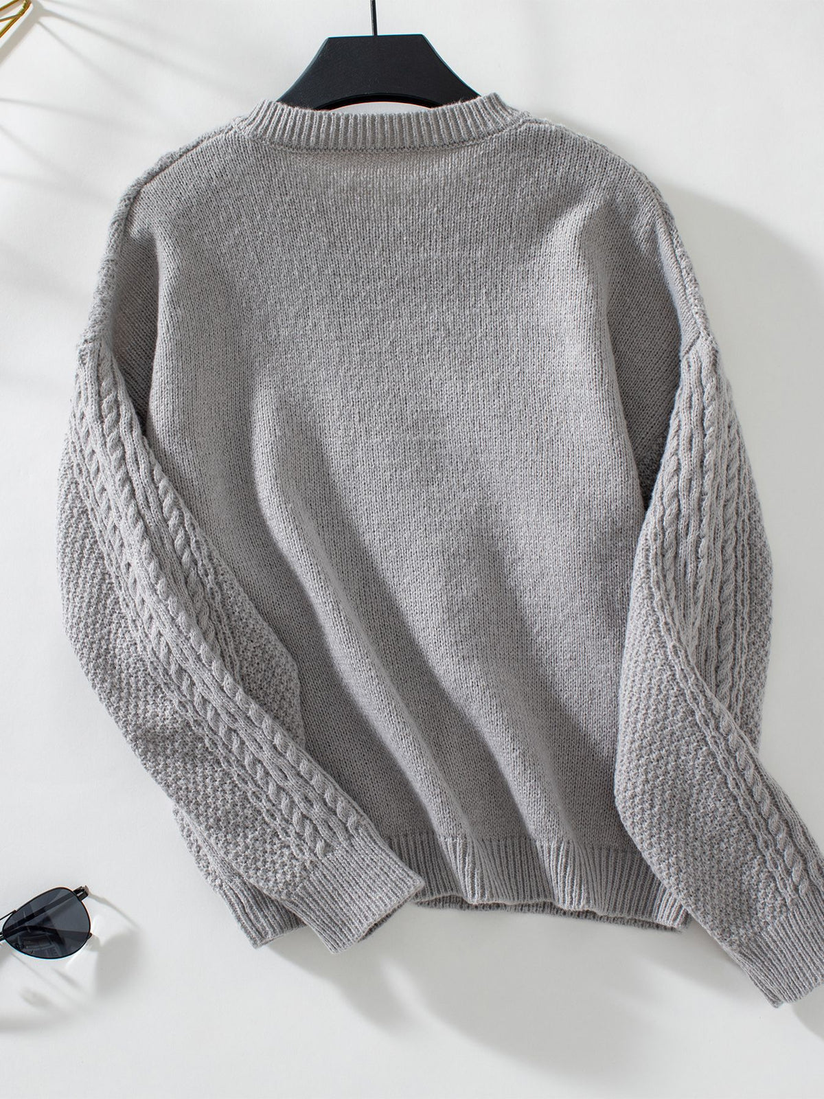 Cable Knit Button Front Cropped Cardigan - Grey - 2