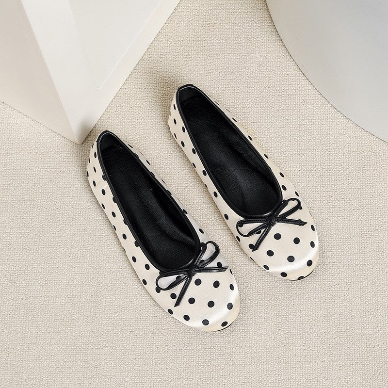 Polka Dot Satin Bow Ballet Flats