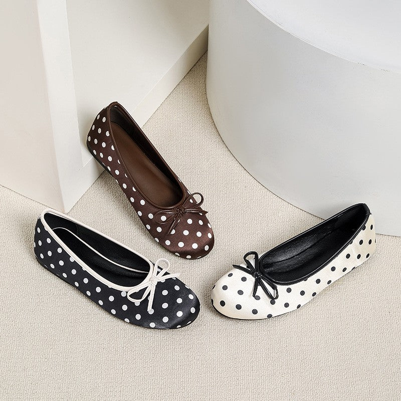 Polka Dot Satin Bow Ballet Flats