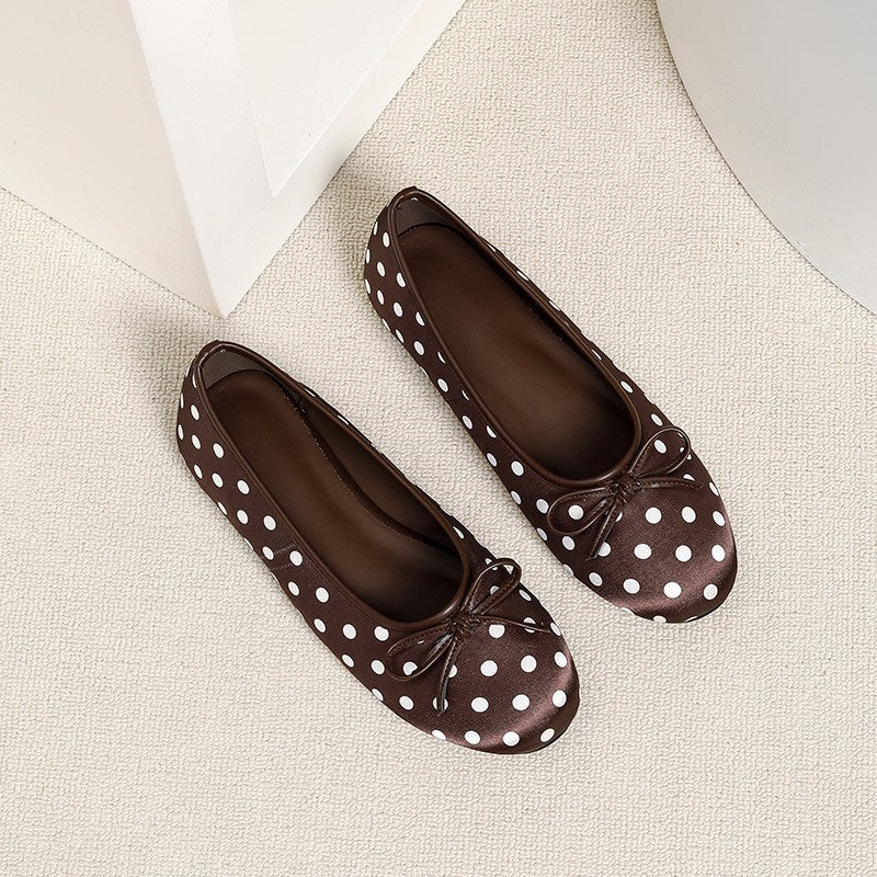 Polka Dot Satin Bow Ballet Flats
