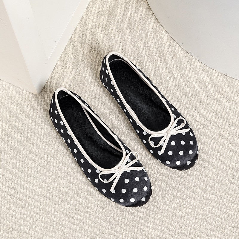 Polka Dot Satin Bow Ballet Flats