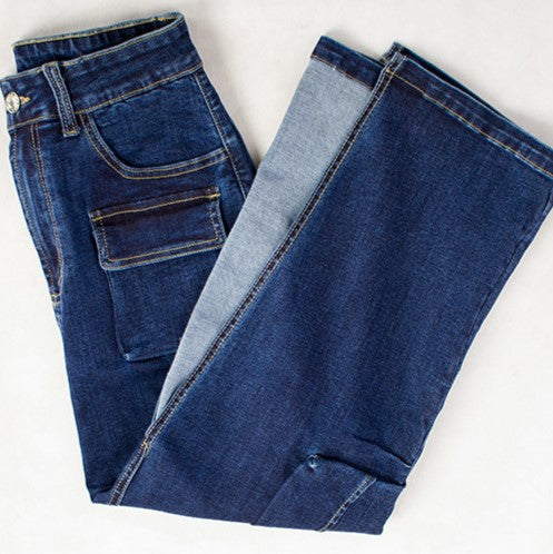 Double Cargo Pocket Denim Column Skirt - Blue - 6