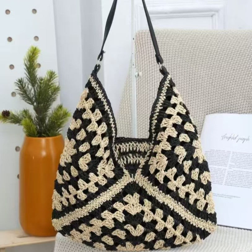 Open Weave Crochet Hobo Shoulder Bag - C1
