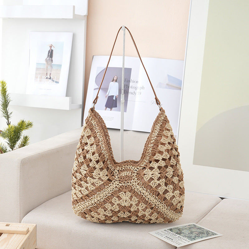 Open Weave Crochet Hobo Shoulder Bag - C2
