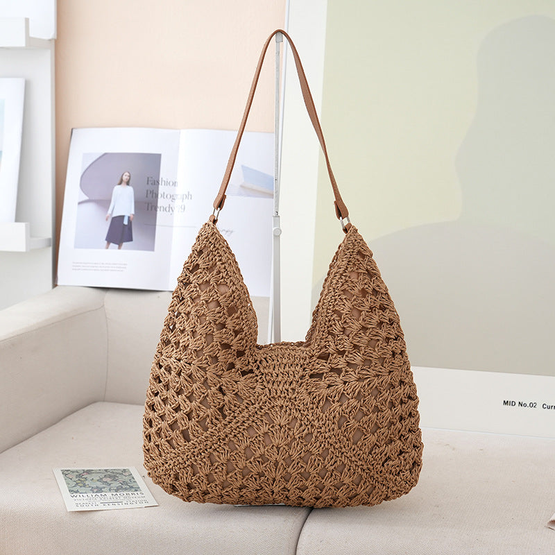 Open Weave Crochet Hobo Shoulder Bag - C4