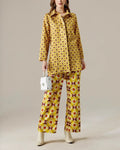 Retro Geo Print Shirt And Pants Set - Yellow