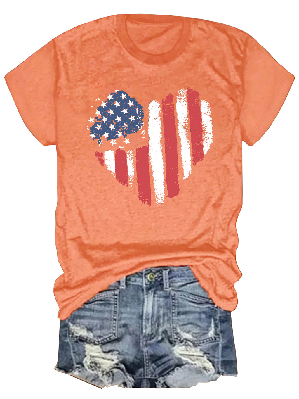 Distressed Flag Heart Graphic Tee - Orange