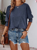Ruffle Cuff Three Quarter Sleeve Top - DarkBlue