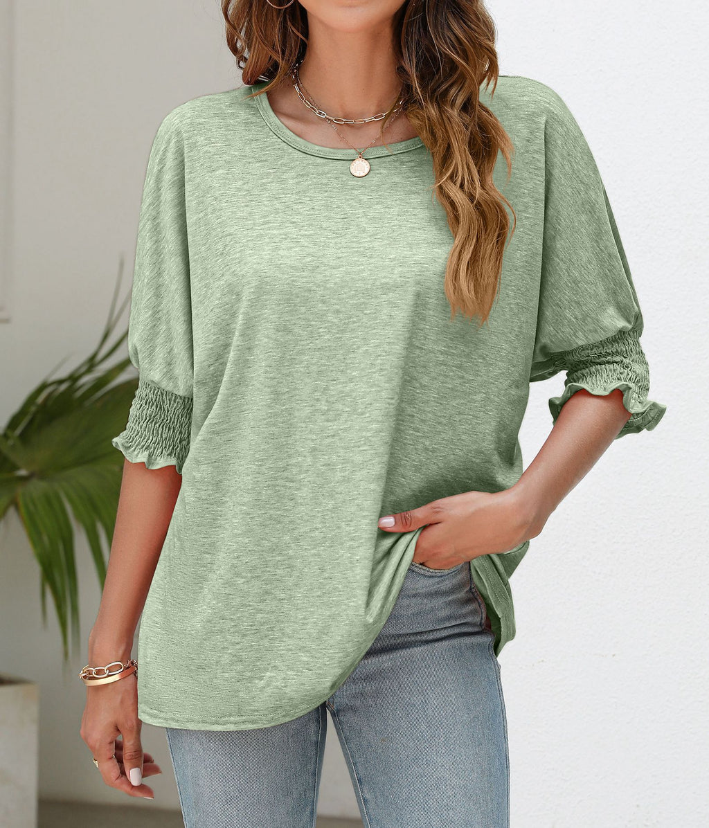 Ruffle Cuff Three Quarter Sleeve Top - Green - 1
