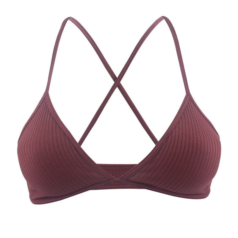 Ribbed Cotton Criss Cross Back Triangle Bralette - Brick Red
