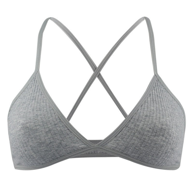 Ribbed Cotton Criss Cross Back Triangle Bralette - Gray