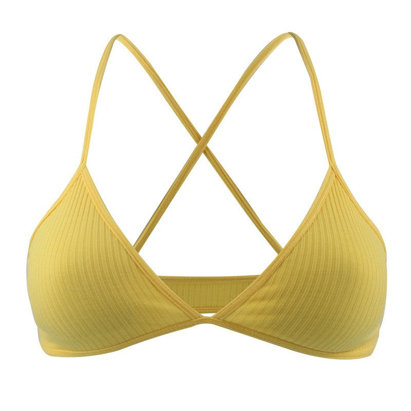 Ribbed Cotton Criss Cross Back Triangle Bralette - Yellow