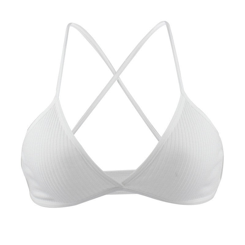 Ribbed Cotton Criss Cross Back Triangle Bralette