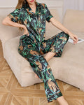 Silky Satin Notch Collar Pajama Set - C5