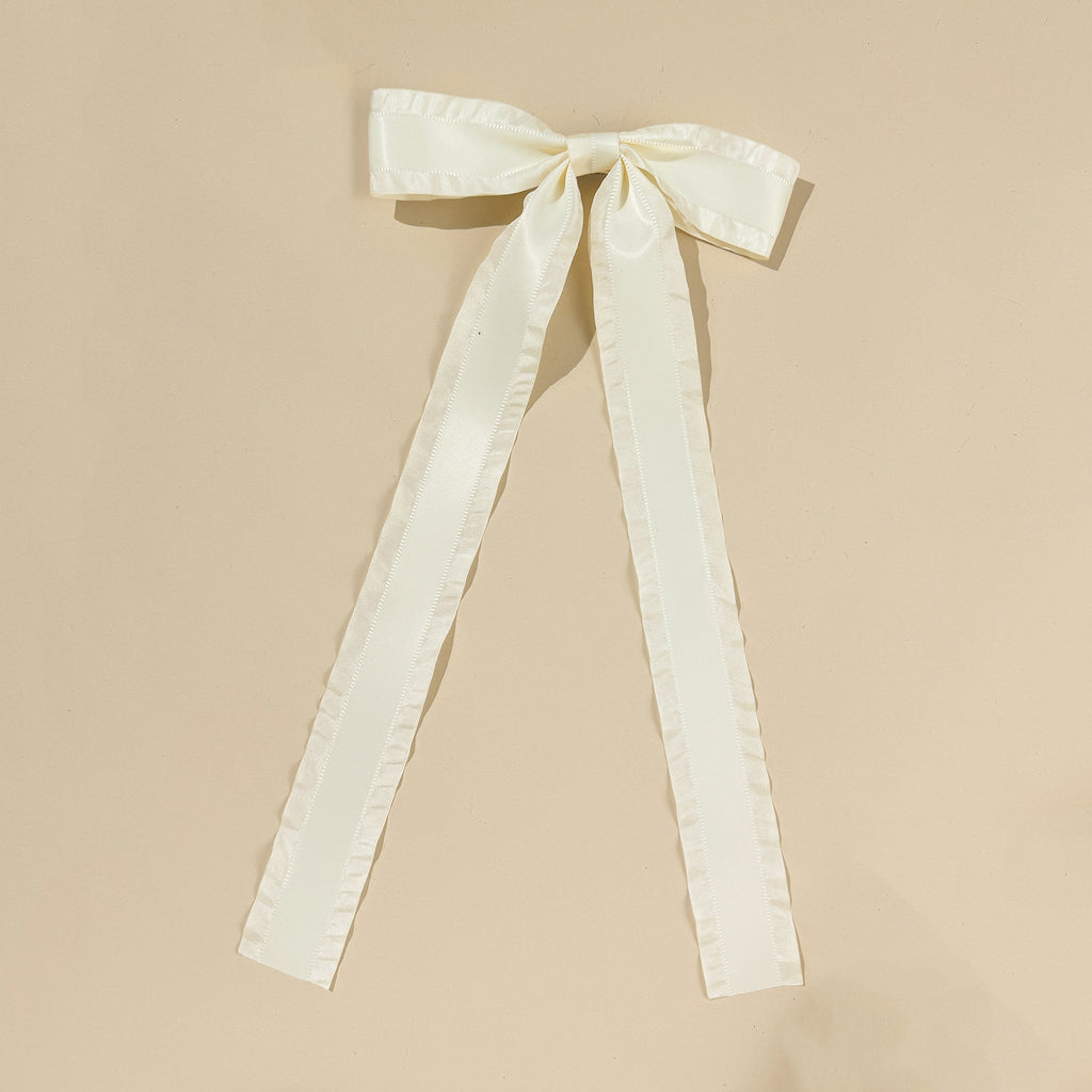 Extra Long Streamer Bow Hair Clip - Beige