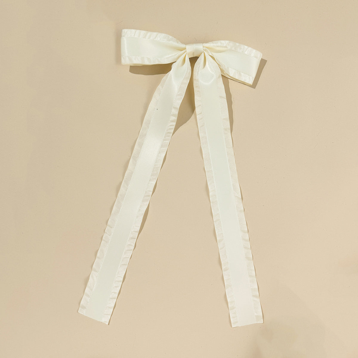 Extra Long Streamer Bow Hair Clip - Beige