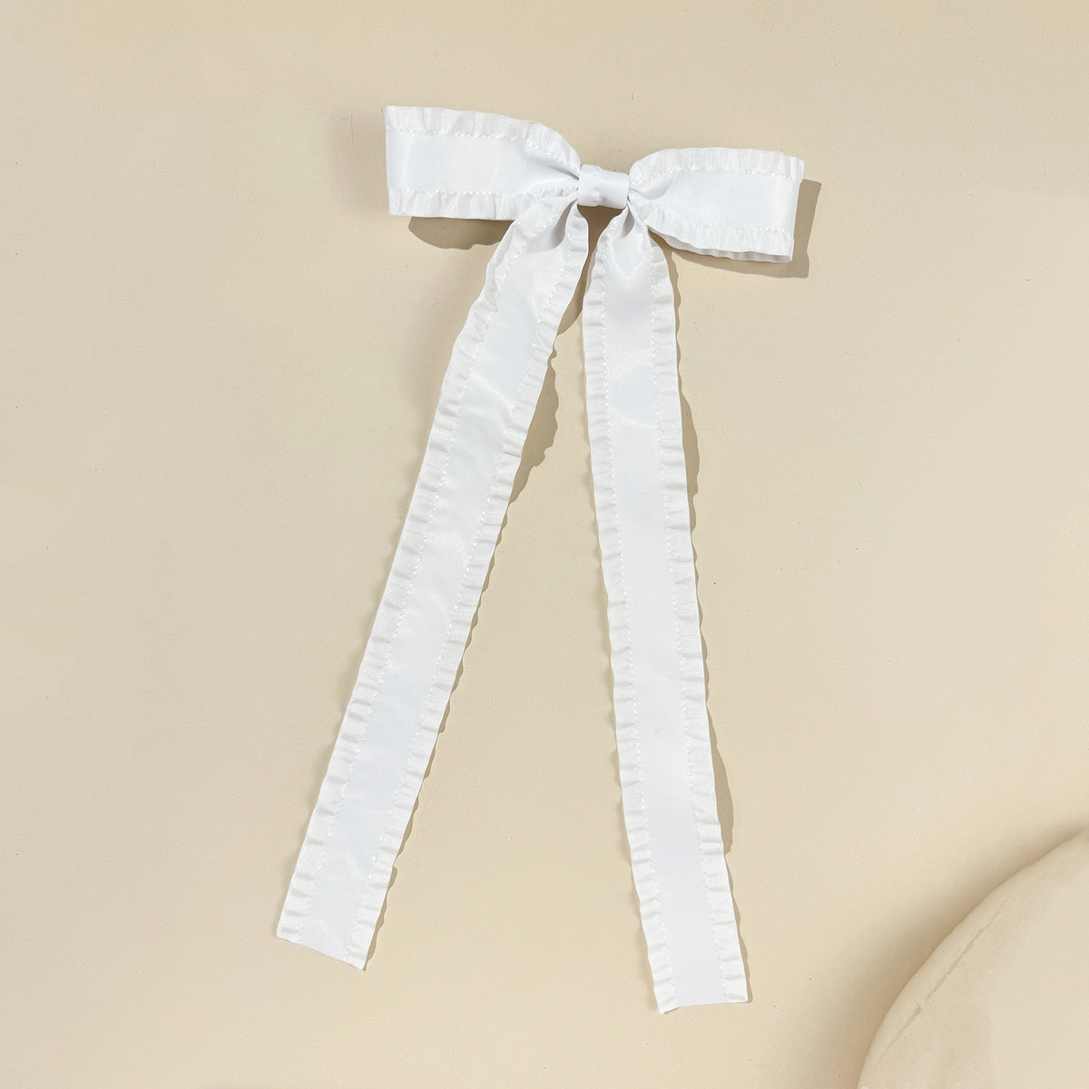 Extra Long Streamer Bow Hair Clip - White