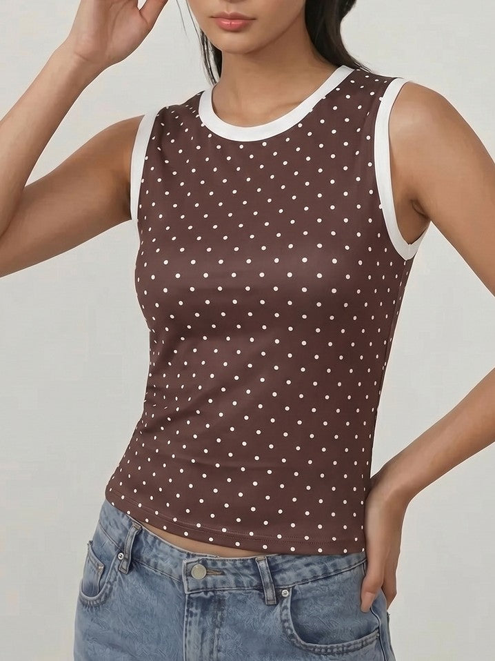Polka Dot Cropped Ringer Tank Top - view 2