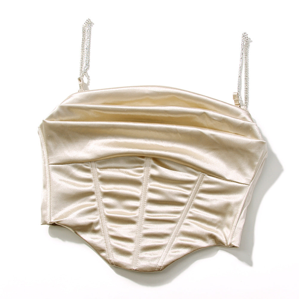 Boned Satin Bustier Top With Crystal Straps - Off white - 8