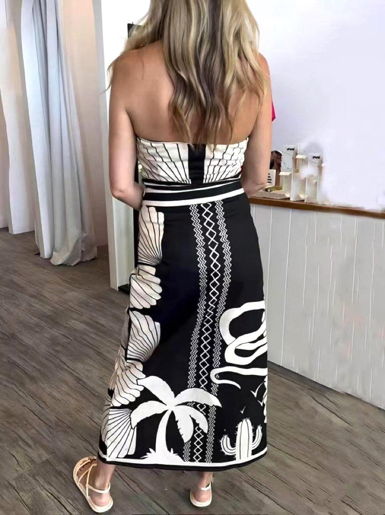 Shell Print Strapless Tube Maxi Dress - Black - 2