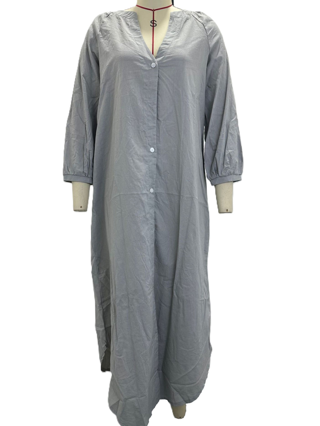 Long Button Front Kaftan Maxi Dress - Grey