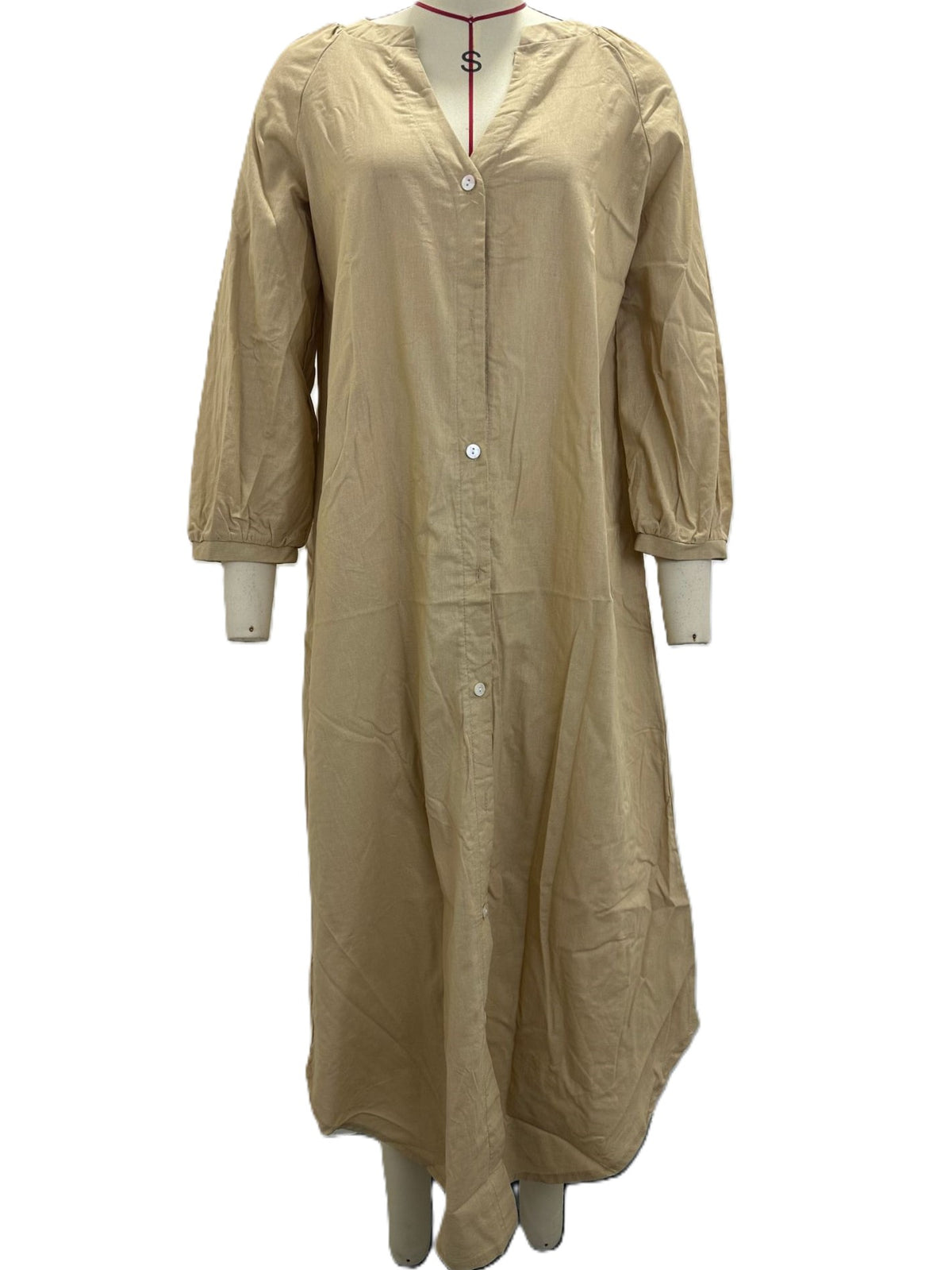 Long Button Front Kaftan Maxi Dress - Khaki