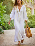 Long Button Front Kaftan Maxi Dress - White