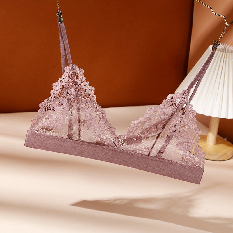 Floral Lace Wireless Triangle Bralette - Pink