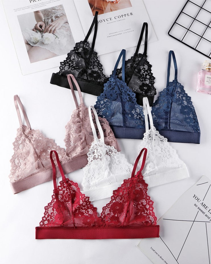 Floral Lace Wireless Triangle Bralette - view 1
