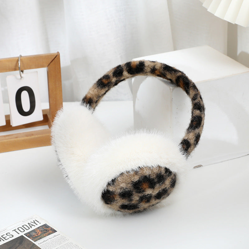 Leopard Trim Plush Ear Warmers For Winter - C1