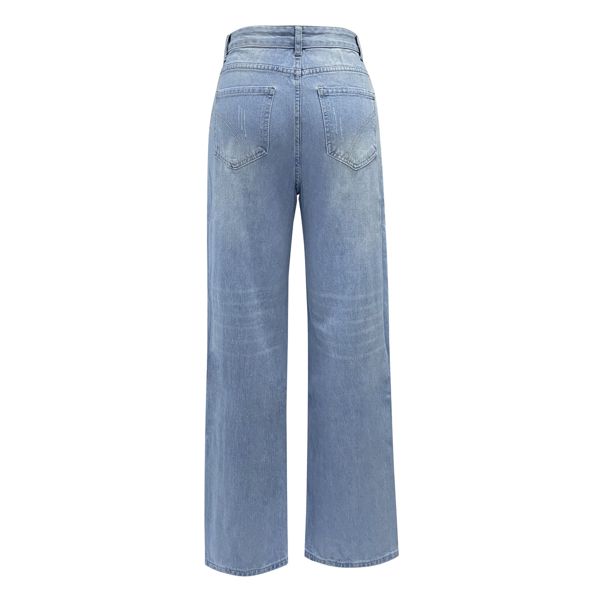 Distressed Button Fly Relaxed Straight Jeans - view 2