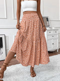 Smocked Waist Tiered Boho Maxi Skirt - Orange_F