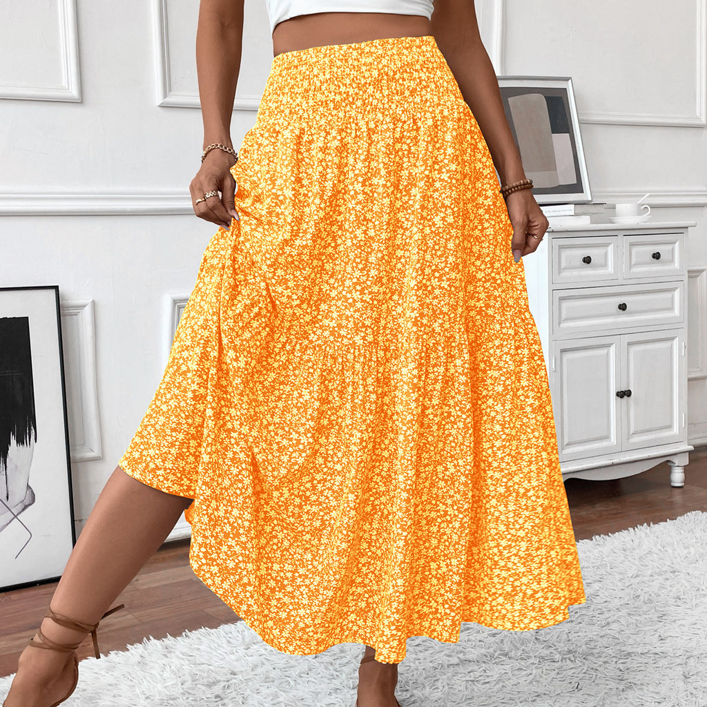 Smocked Waist Tiered Boho Maxi Skirt - Yellow_F