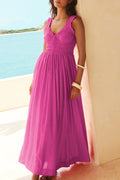 Ruffle Strap Smocked Waist Flowy Maxi Dress - Fuchsia