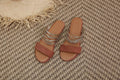 Twisted Double Strap Flat Slide Sandals - Brown